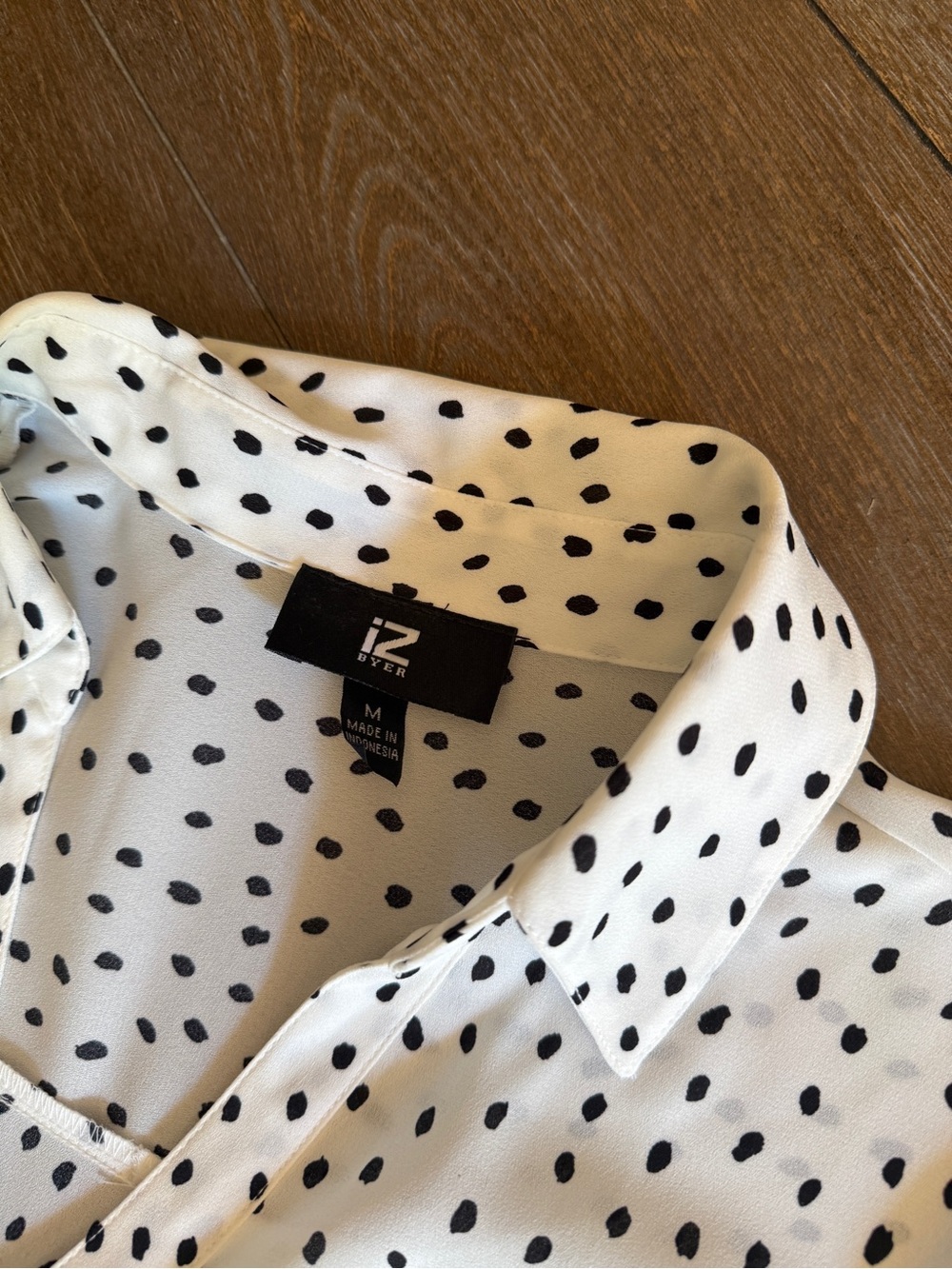 White Polka Dot Button-Down Shirt - Classic Collared Blouse - Picture 3 of 4